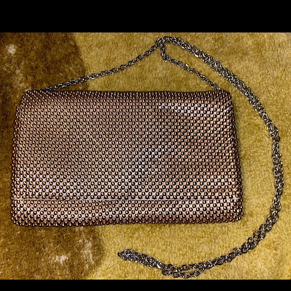 INC mesh clutch purse